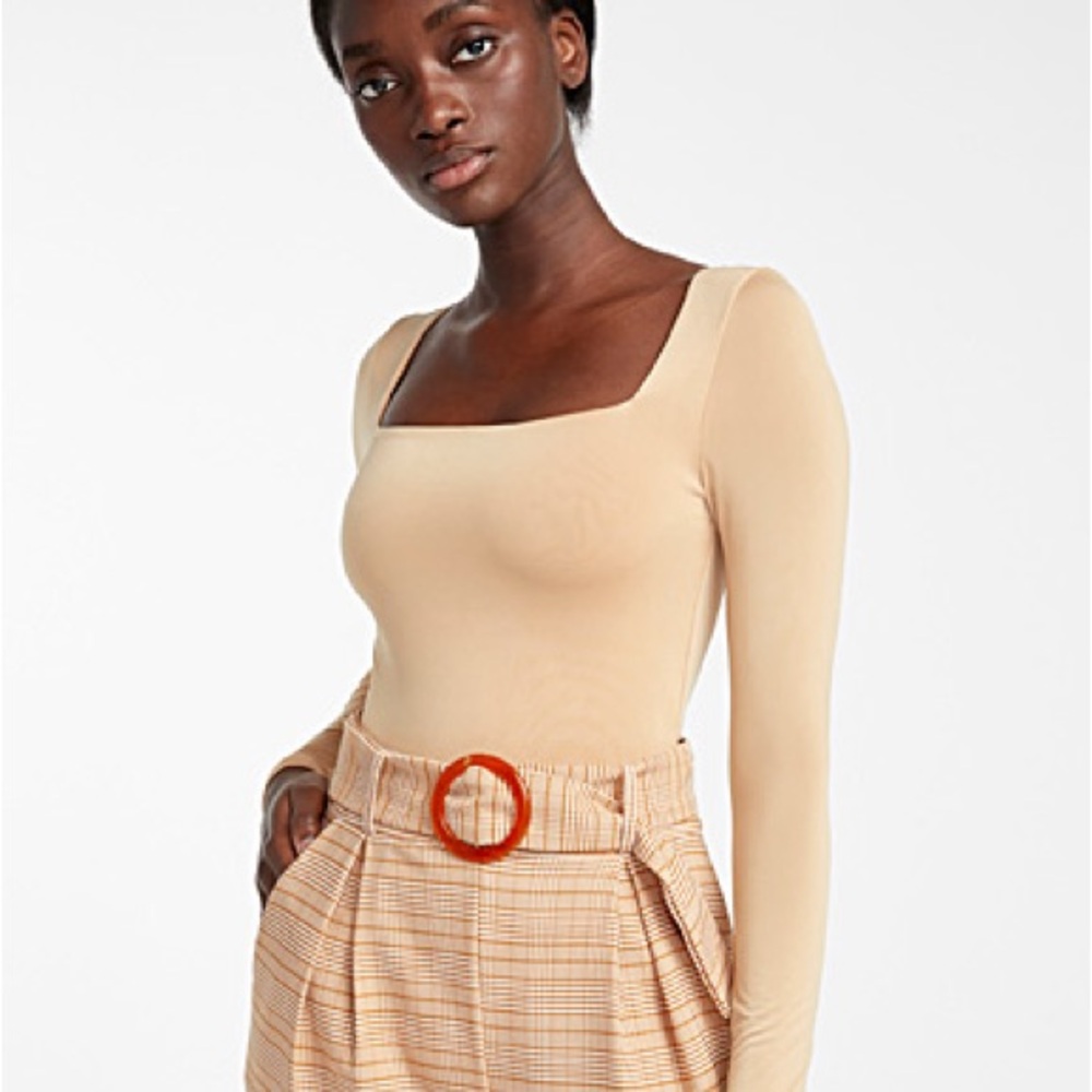Simons Tan Square Neck Silky Bodysuit